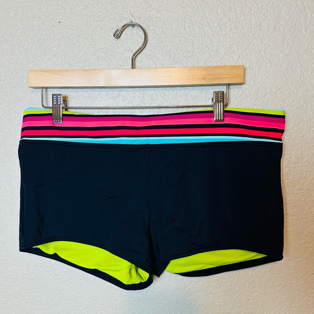 Title Nine Cannonball Black and Neon Striped Women's Shorts Size Large